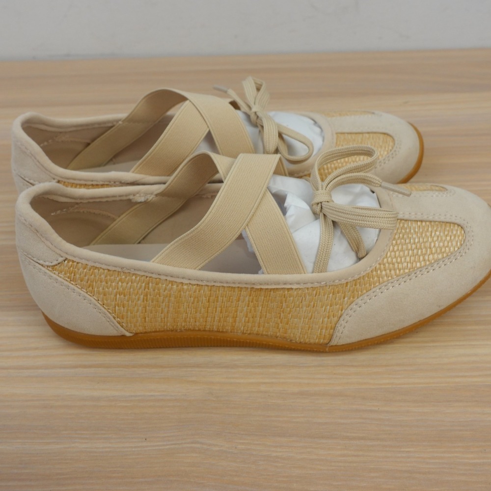 Mary Jane Raffia Balletcore Sneakers Women 6 Neutral Tan Blockette DV Dolce Vita - Picture 3 of 11